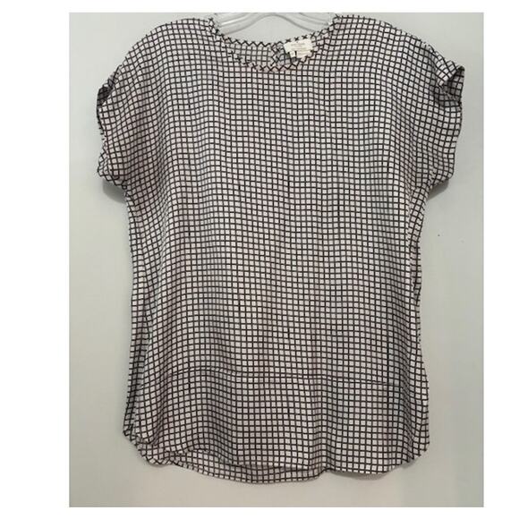 Kate Spade Blouse Short Sleeve Silk Blend Top Size 10 Checkered Back Button - Picture 1 of 6